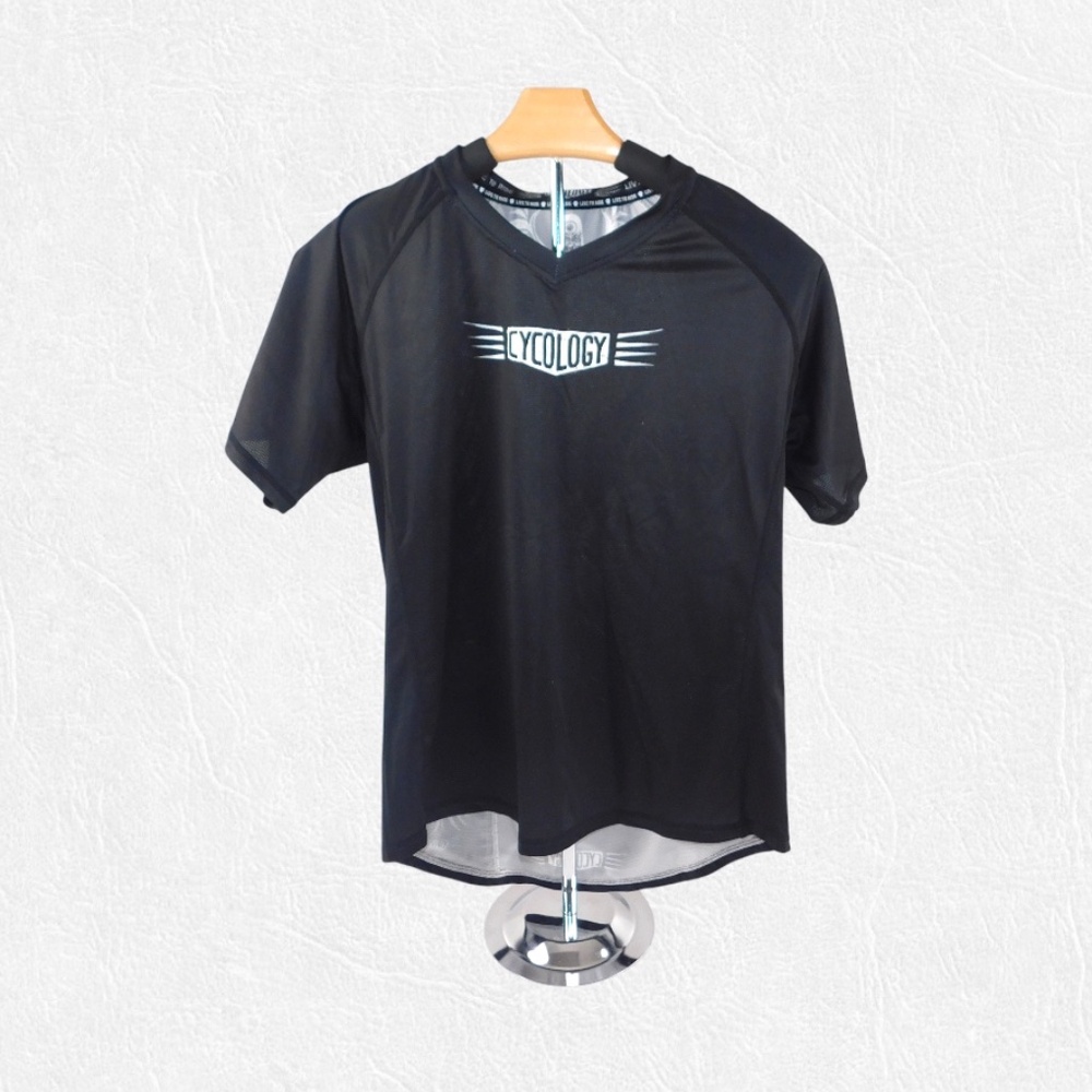Cycology Performance‎ MTB Short Sleeve Jersey – Black with Winged Gear Graphic